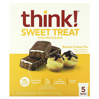 Think !, Sweet Treat, High Protein Bar, Boston Creme Pie, 5 Bars, 2.01 oz (57 g) Each