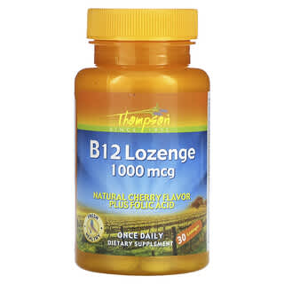Thompson, B12 Lozenge, sabor a cereza natural, 1000 mcg, 30 pastillas