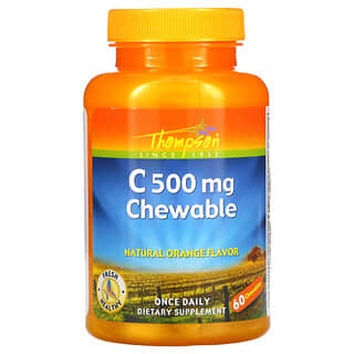 Thompson, أقراص فيتامين سي C500 mg للمضغ، بنكهة البرتقال الطبيعية، 60 قرص مضغيّ