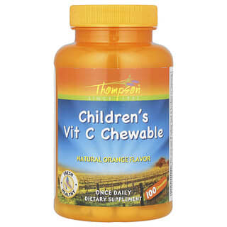 Thompson, витамин C для детей, апельсин, 100 жевательных таблеток