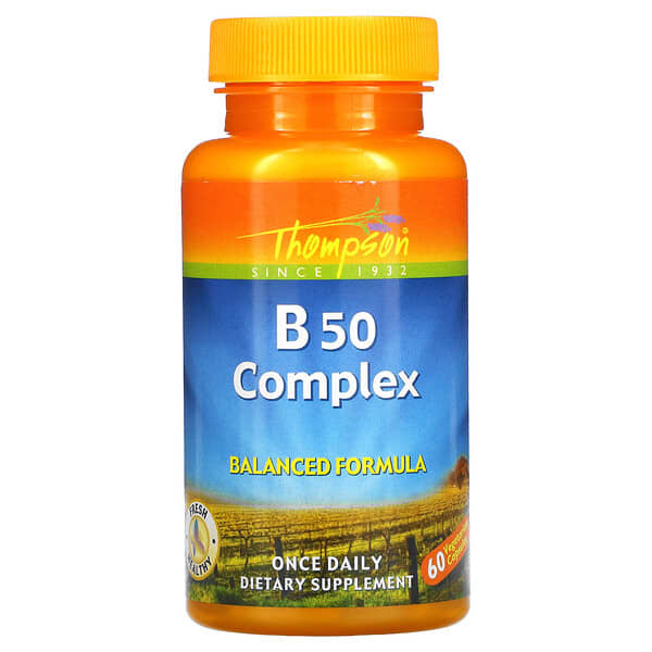 Thompson, Complejo de vitaminas B 50, 60 cápsulas vegetales