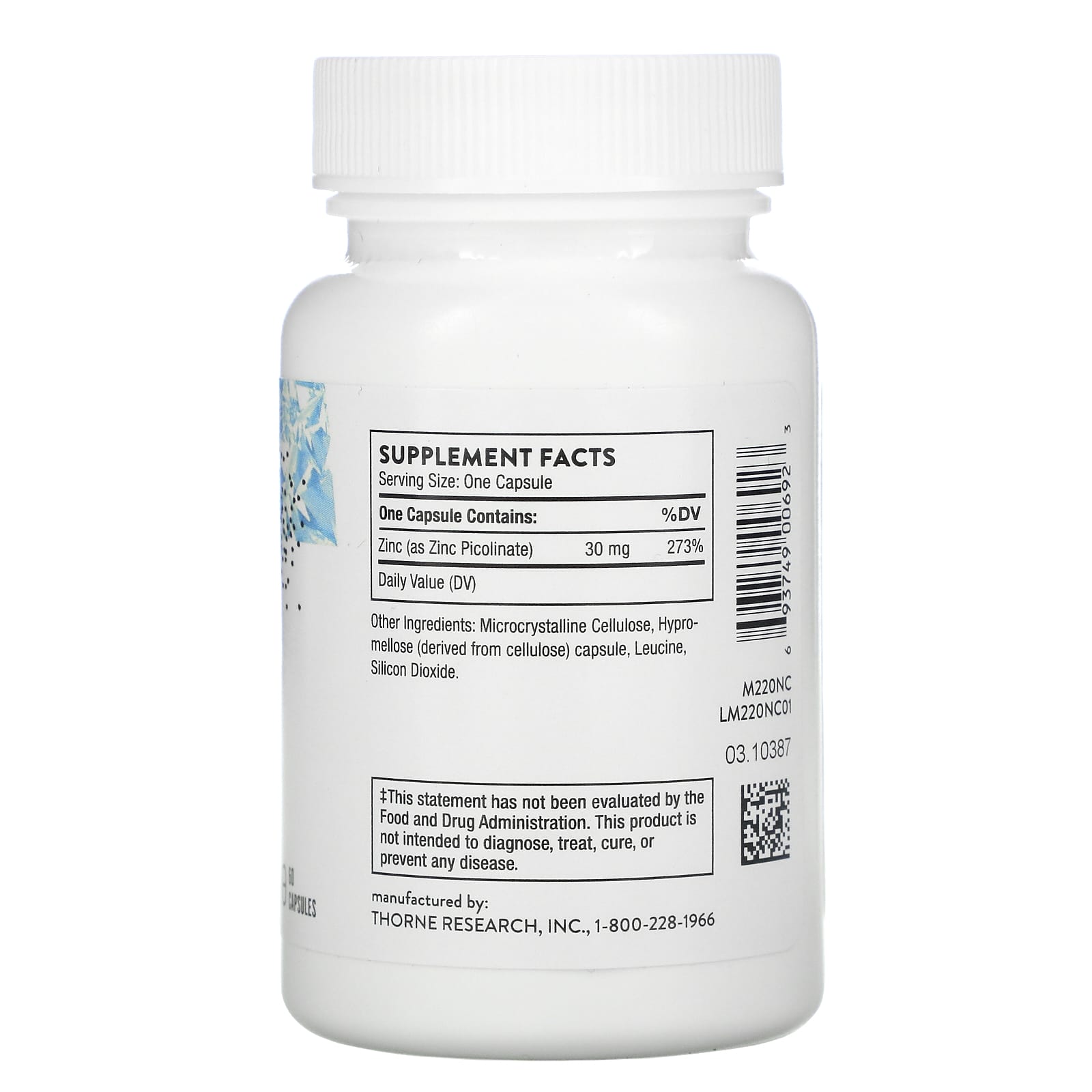 1198円 卸直営 Thorne Research - Zinc Bisglycinate 30 mg 60 Capsules