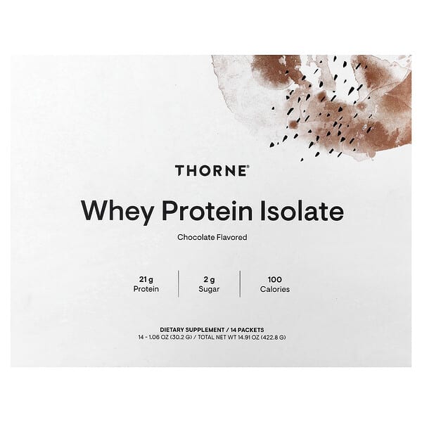 Thorne Whey Protein Isolate, Chocolate, 14 Packets, 1.06 oz (30.2 g) Each