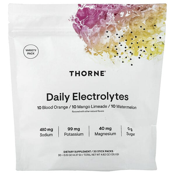 Thorne Daily Electrolytes, Variety Pack, 30 Stick Packs, 0.15 oz (4.37 g) Each