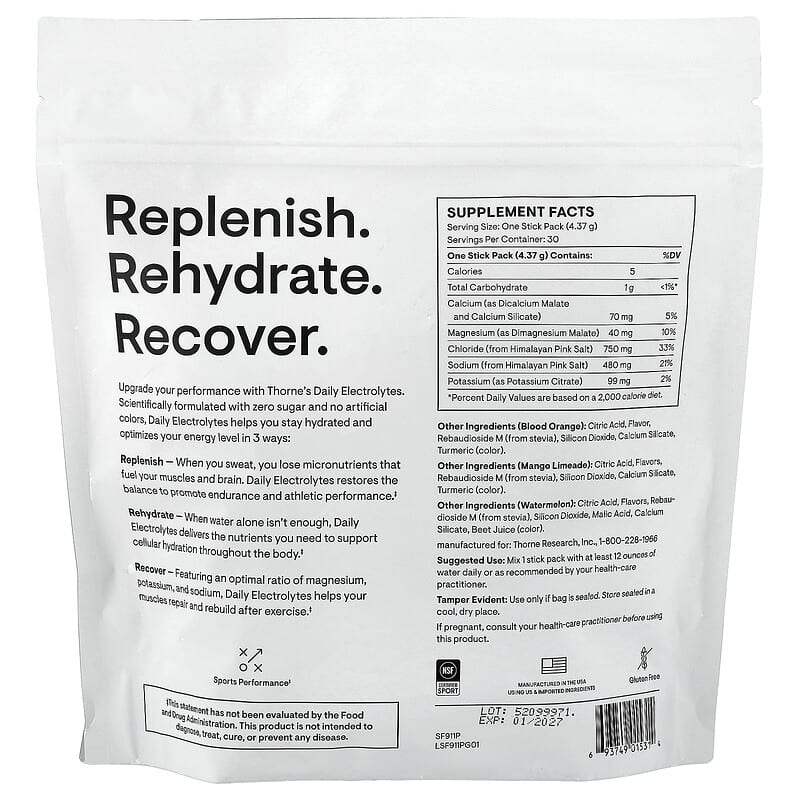 Thorne, Daily Electrolytes, Variety Pack , 30 Stick Packs, 0.15 oz (4.37 g) Each