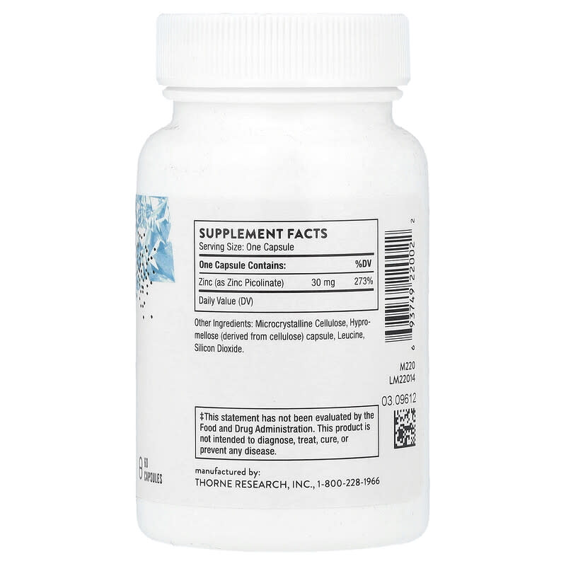 ピコリン酸亜鉛、30mg、カプセル60粒