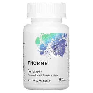Thorne, Ferrasorb, железо с кофакторами, 60 капсул