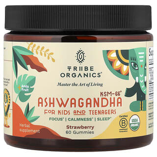Tribe Organics, KSM-66® Ašwagandha, ашваганда для детей и подростков, клубника, 60 жевательных таблеток