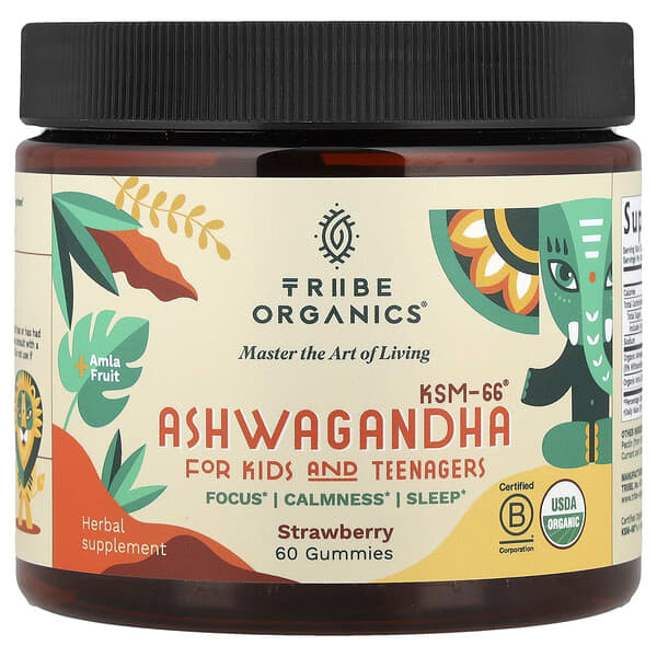 Tribe Organics, KSM-66® Ashwagandha, For Kids and Teenageers, Strawberry, 60 Gummies — product photo 1
