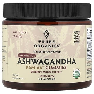 Tribe Organics, Ashwagandha KSM-66® Gummies with Amla Fruit, Strawberry, 60 Gummies
