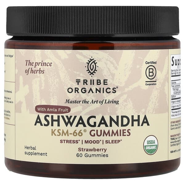 Tribe Organics, Ashwagandha KSM-66® Gummies with Amla Fruit, Strawberry, 60 Gummies — product photo 1