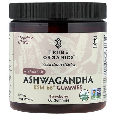 Tribe Organics, Ashwagandha KSM-66® and Amla, Strawberry, 60 Gummies