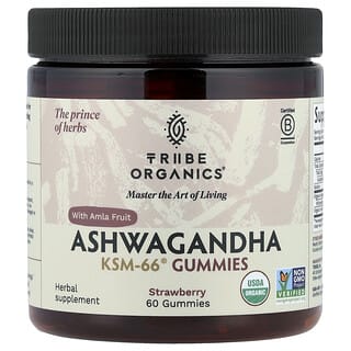 Tribe Organics, Ashwagandha KSM-66®, Gommes au fruit d'amla, Fraise, 60 gommes