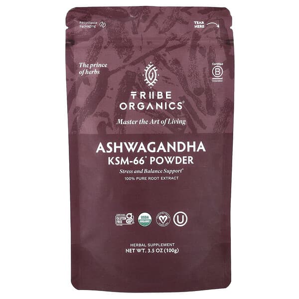 Tribe Organics, 아슈와간다 KSM-66® 가루, 100g(3.5oz)