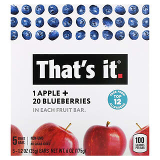That's It, Barrita de frutas, Manzana y arándanos azules`` 5 barritas de frutas, 35 g (1,2 oz) cada una