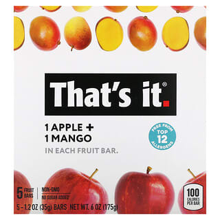 That's It, фруктовые батончики, яблоко и манго, 5 шт. по 35 г (1,2 унции)