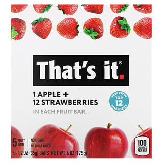 That's It, Fruit Bar, Apple + Strawberries, 5 Bars, 1.2 oz (35 g) Each