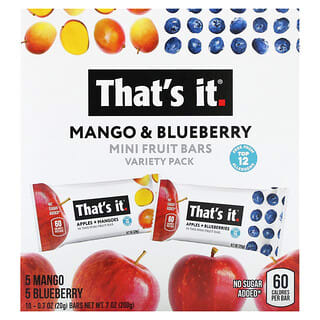 That's It, Mini barritas de frutas, Paquete variado, Mango y arándano azul, 10 barritas, 20 g (0,7 oz) cada una