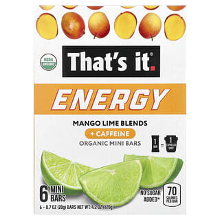 That's It, Energéticas, Minibarritas orgánicas, Mezclas de mango y lima, 6 minibarritas, 20 g (0,7 oz) cada una