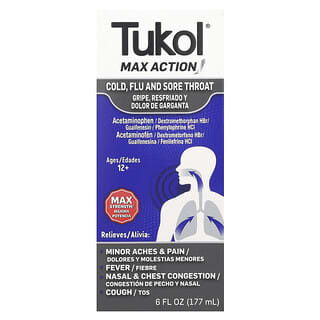 Tukol‏, Max Action, צינון, שפעת וכאב גרון, לגילאי 12 ומעלה, 177 מ"ל (6 אונקיות נוזל)