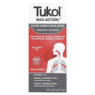 Tukol‏, Max Action, גודש ושיעול חמור, לגילאי 12 ומעלה, 177 מ"ל (6 אונקיות נוזל)