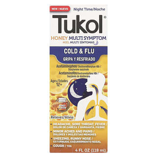 Tukol, 蜂蜜多症状缓解配方，着凉和流感，夜间，12岁以上，天然蜂蜜味，4 液量盎司（118 毫升）