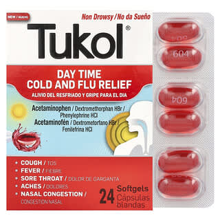 Tukol, Alivio para el alivio del resfriado y la gripe durante el día, 24 cápsulas blandas