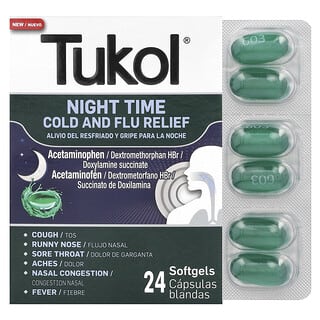 Tukol, Soulagement du rhume et de la grippe la nuit, 24 capsules à enveloppe molle
