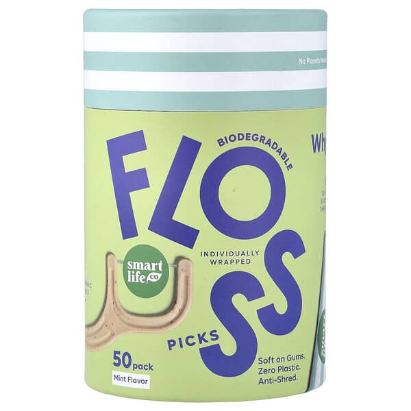 SmartLifeCo, Biodegradable Floss Picks, Mint, 50 Pack