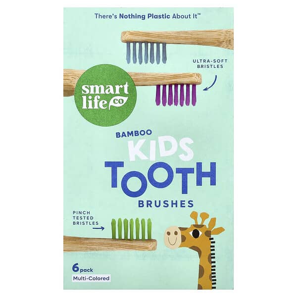 SmartLifeCo, Kids Bamboo Toothbrushes, Multi-Colored, 6 Pack