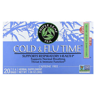 Triple Leaf Tea, Bylinný čaj Cold & Flu Time, bez kofeínu, 20 čajových vrecúšok, 30 g