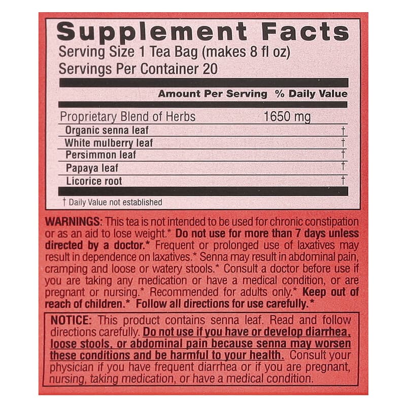 Super Slim Herbal Tea, Caffeine-Free, 20 Tea Bags, 1.16 oz (33 g)