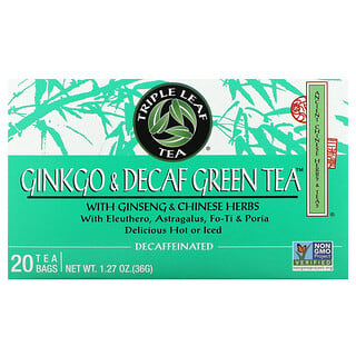 Triple Leaf Tea‏, גינקו ותה ירוק נטול קפאין, 20 שקיקי תה, 36 גרם (1.27 אונקיות)