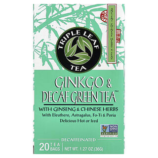 Triple Leaf Tea, зеленый чай с гинкго и без кофеина, 20 чайных пакетиков, 36 г (1,27 унции)