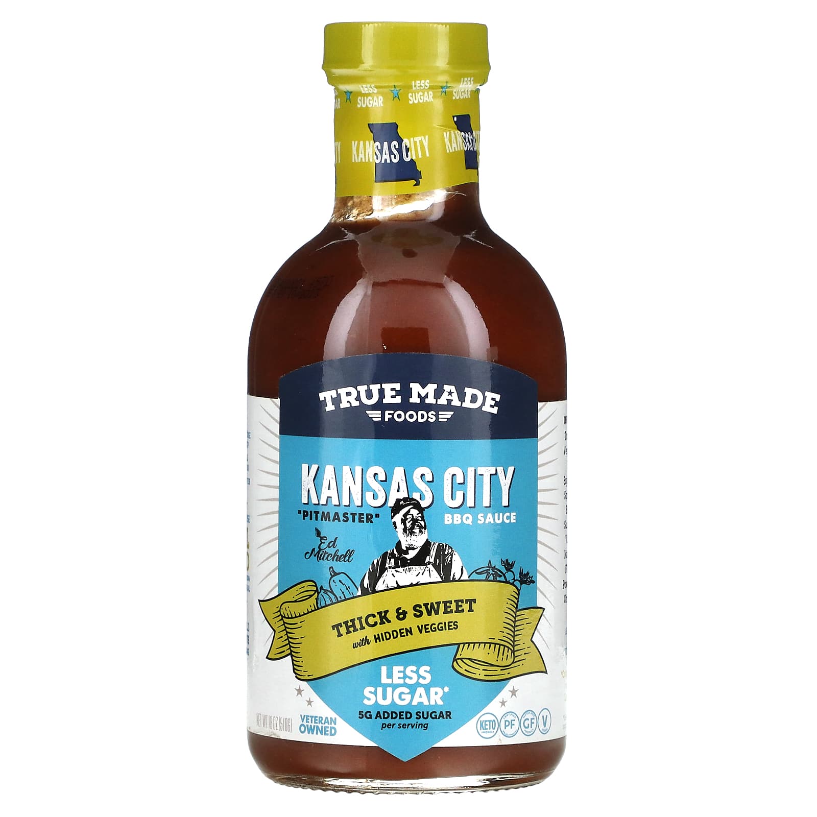 True Made Foods, Kansas City BBQ Sauce, Thick & Sweet with Hidden Veggies, 18 oz (510 g)