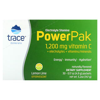 Trace Minerals ®‏, Electrolyte Stamina PowerPak, בטעם לימון ליים, 30 מנות, 4.9 גרם (0.17 אונקיות) למנה