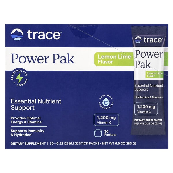 Trace Power Pak, Lemon Lime, 30 Stick Packets, 0.22 oz (6.1 g) Each