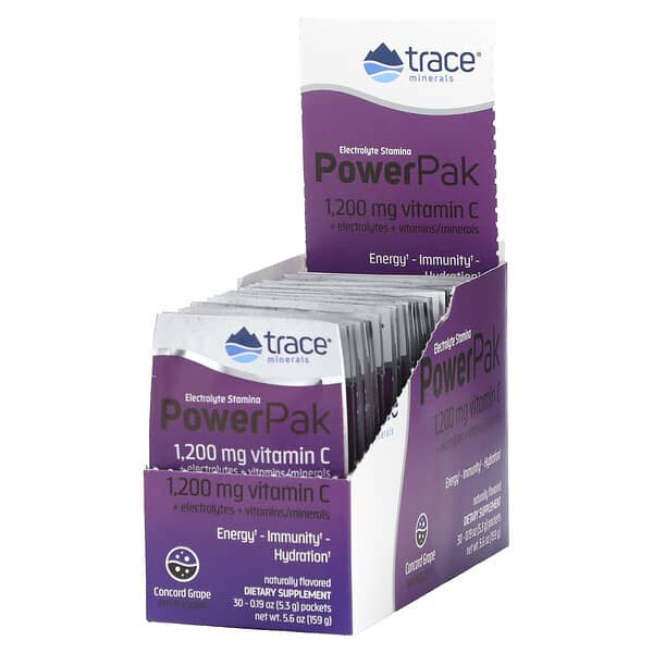 Trace Minerals ®, PowerPak para la resistencia con electrolitos, Uva Concord, 30 sobres. 5,3 g (0,19 oz) cada uno