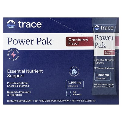Trace, Electrolyte Stamina PowerPak, Cranberry, 30 Packets, 5.3 g (0.19 oz) Each