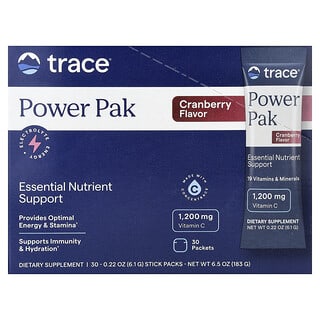 Trace, 電解質耐力 PowerPak，蔓越橘，30 包，每包 0.19 盎司（5.3 克）
