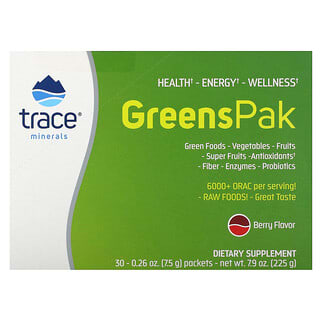 Trace Minerals ®, Greens Pak, ягодный вкус, 30 пакетиков, 7,5 г (0,26 унции) каждый