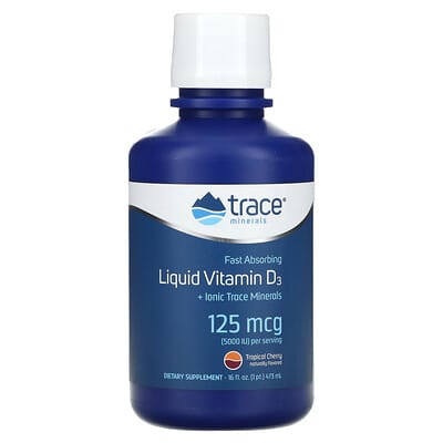 Trace, Liquid Vitamin D-3, Tropical Cherry Flavor, 125 mcg (5000 IU), 16 fl oz (473 ml)