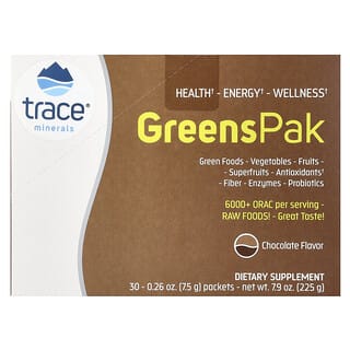 Trace Minerals ®, Greens Pak, Chocolate, 30 Packets, 0.26 oz (7.5 g) Each