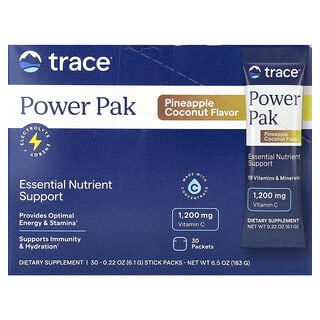 Trace, PowerPak, электролит для повышения выносливости, ананас и кокос, 30 пакетиков, по 6,1 г (0,22 унции)