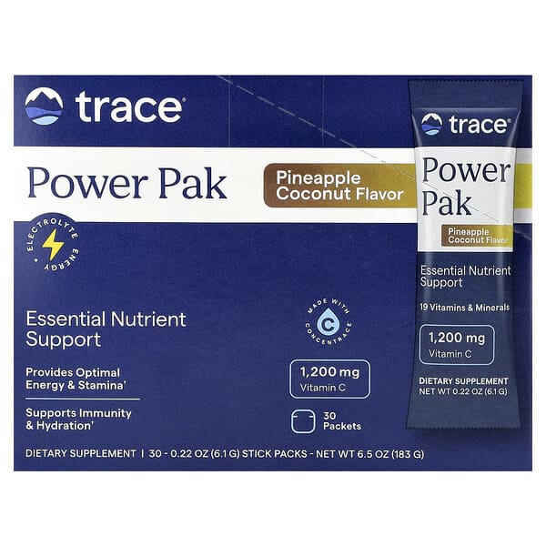 Trace Power Pak, Pineapple Coconut, 30 Stick Packs, 0.22 oz (6.1 g) Each