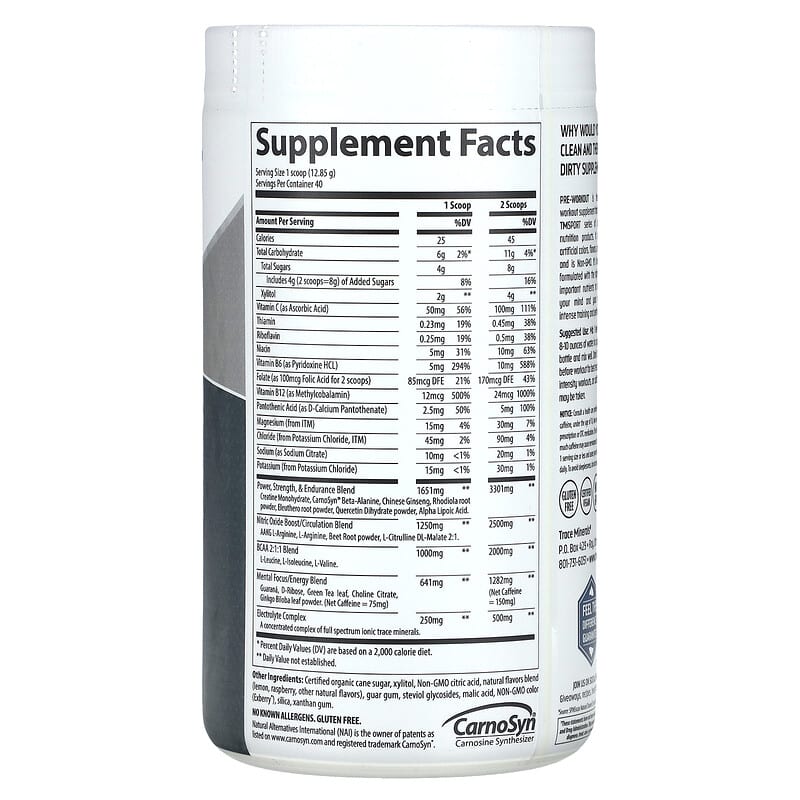 Trace Minerals, Clean Pre Workout Supplement