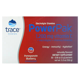 Trace Minerals ®, электролит для повышения выносливости, PowerPak, со вкусом граната и черники, 30 пакетиков по 5 г (0,18 унции)