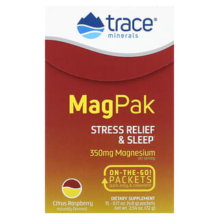 Trace Minerals ®, マグパックゴー、マグネシウムパウダー、シトラスラズベリー味、350 mg、15袋、各0.17 oz (4.8 g)