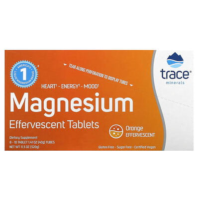 Trace, Magnesium Effervescent Tablets, Orange Flavor, 8 Tubes, 10 Tablets Each