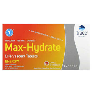 Trace Minerals ®, TM Sport, Max-Hydrate Energy, шипучие таблетки для повышения уровня энергии, со вкусом апельсина, 8 туб, по 10 таблеток в каждом
